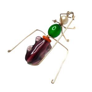 Vintage Wire Bug Pin with Molded Glass Beads Insect Bugs of Baltimore? 2.5"